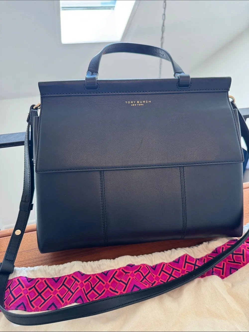 Tory Burch Black Leather Structured Top-Handle Satchel